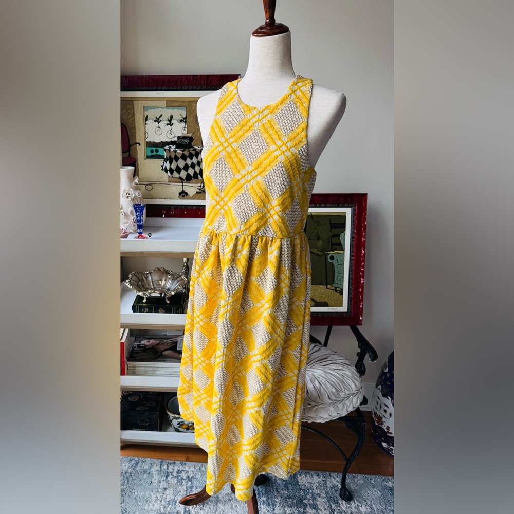 Ya Los Angeles Yellow and Cream Plaid Midi Dress